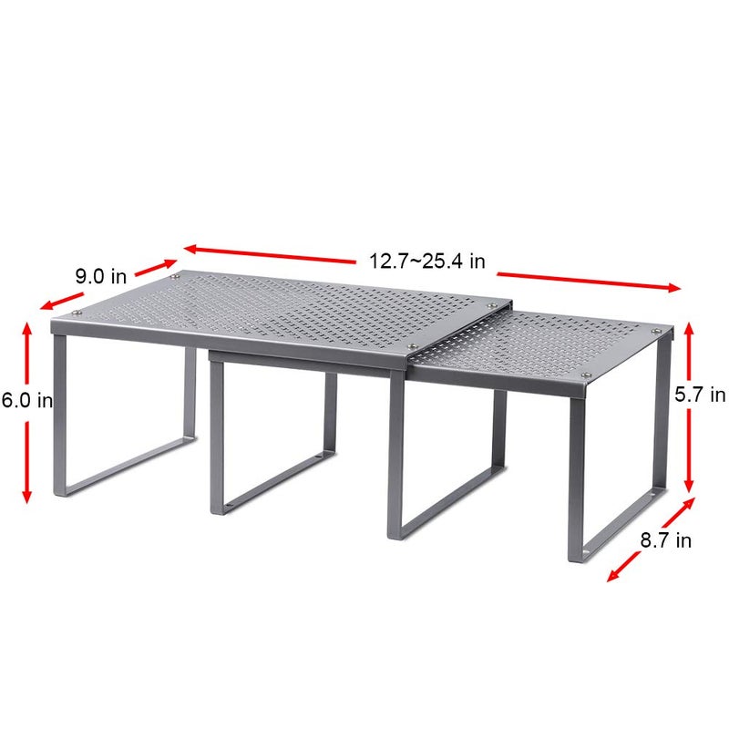 NEX Kitchen Shelf Organizer for Counter Cupboard Pantry, Set of 2 Cabinet Shelf Organizer Spice Rack, Stackable, Metal, Silver - Image 2